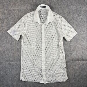 St33le Stretch Knit‎ Lace Gossamer Shirt Men's Medium Steele White Stains